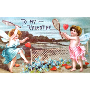 Valentine Postcard Cupids Playing Tennis With Heart Shaped Balls Germany Fantasy